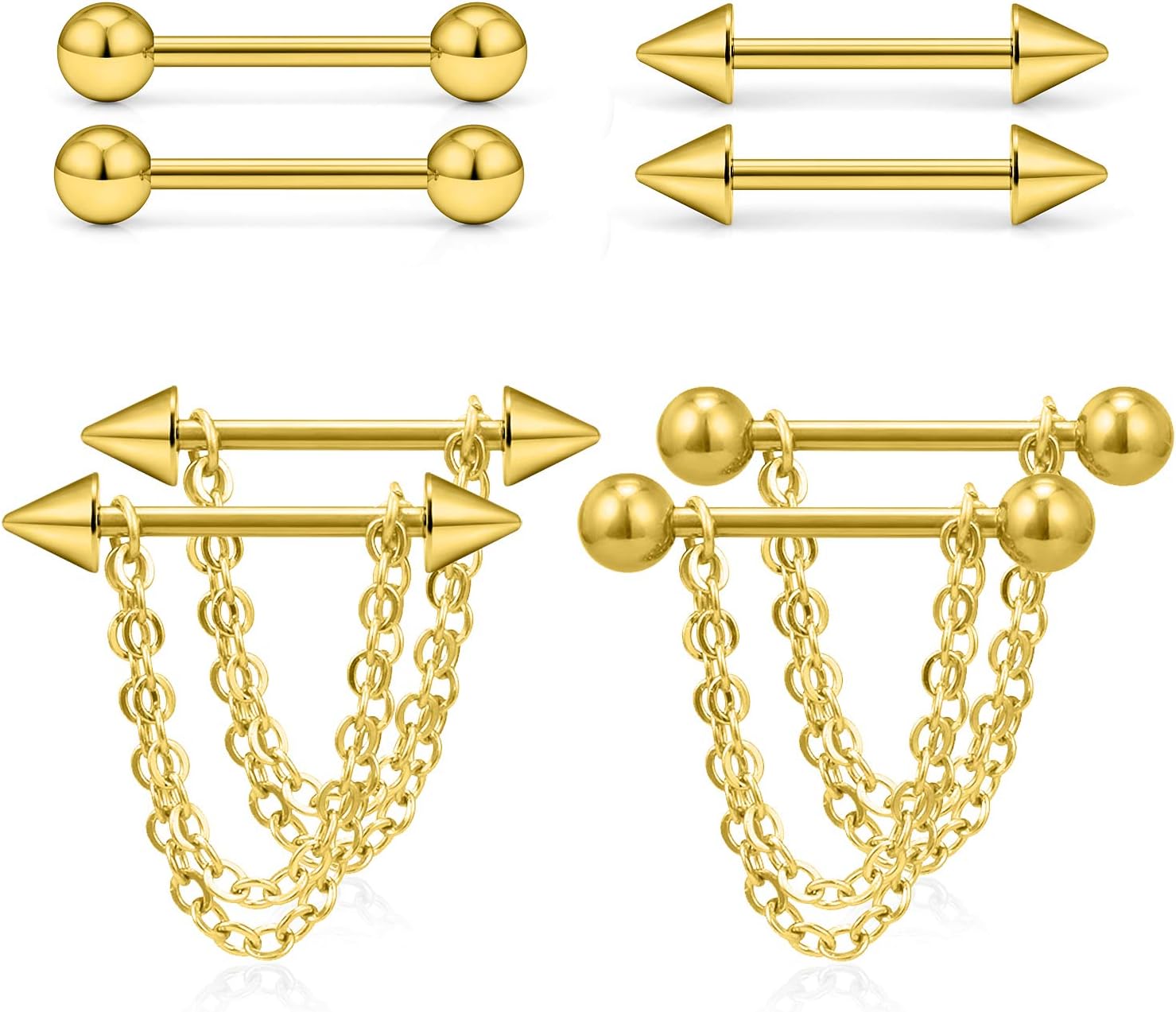 316L Surgical Steel Chain Dangle Nipple Shield Rings 14G Nipplering Barbell Piercing Jewelry for Women Men