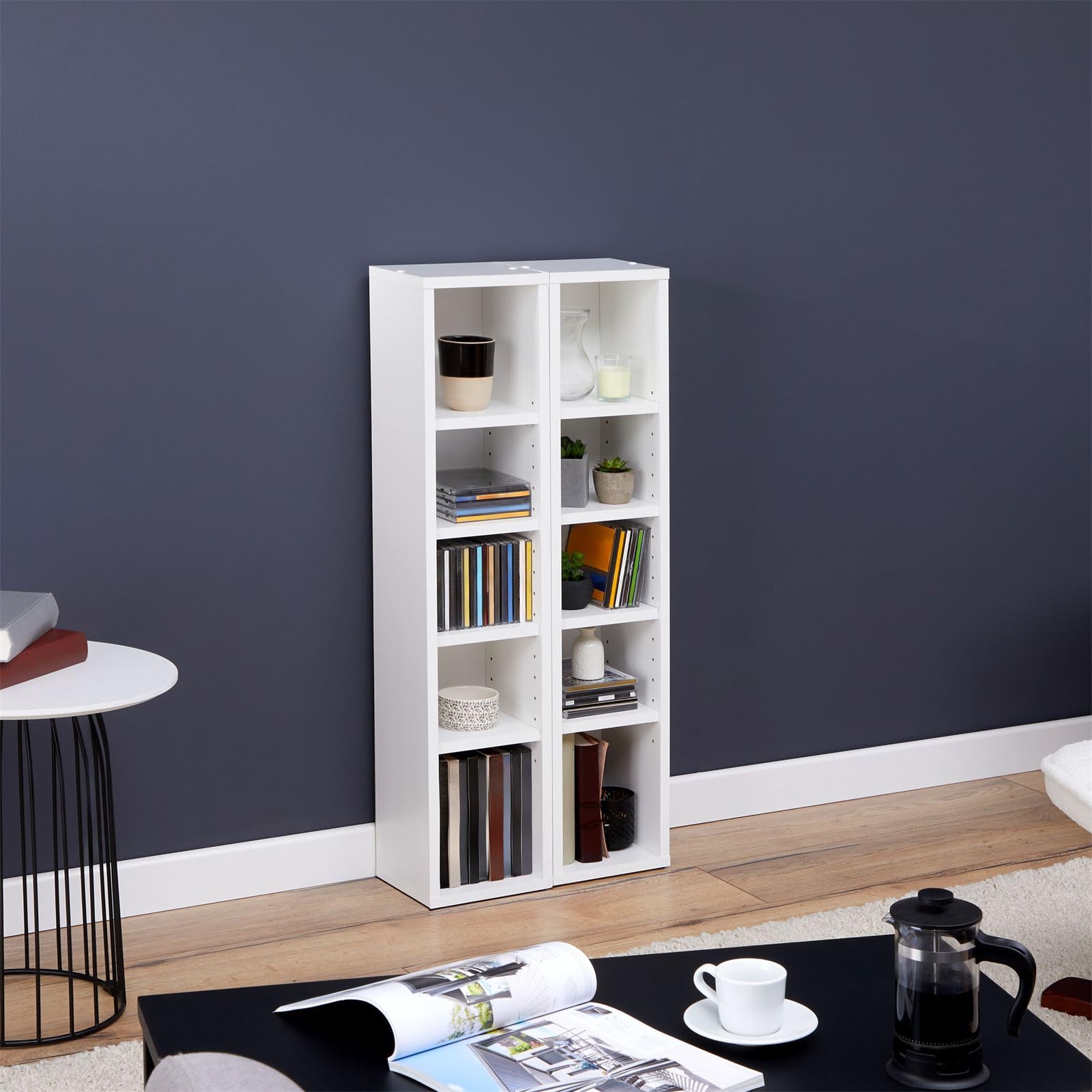 Soporte para CD y DVD, en color blanco, con 10 compartimentos para hasta 160 CD, 20 x 186,5 cm