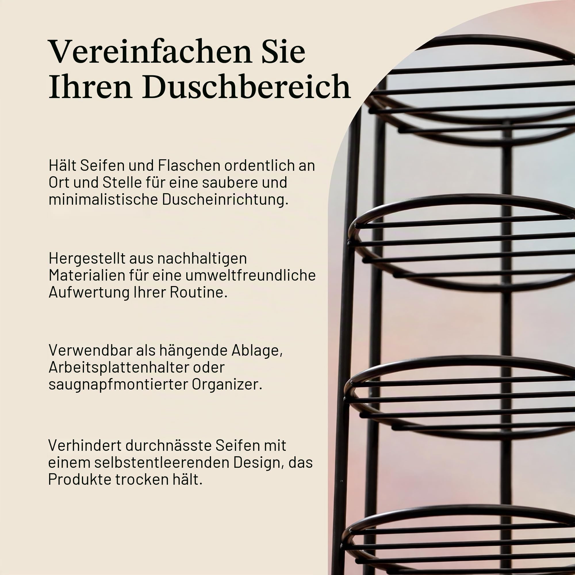 Kitsch Selbstentleerender Duschkorb – Badezimmer-Dusch-Organizer mit Saugnapf | Rostfreies Duschregal & Bar-Seifenhalter für Dusche | Seifenschale für Dusche | Bar-Seifenhalter für Dusche (schwarz)