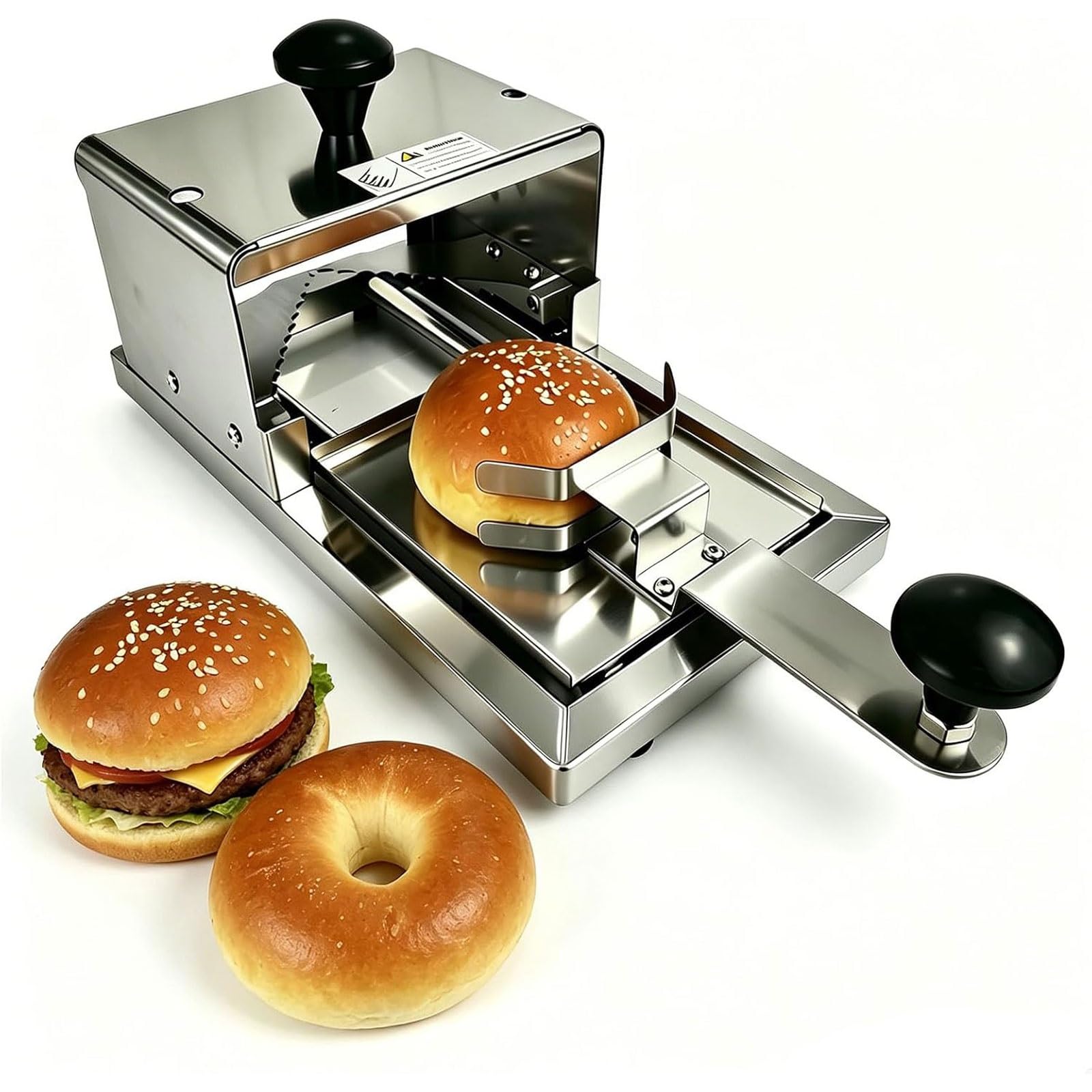 Eiwitany Commercial Bun & Bagel Slicer for Bakeries, 4.7 Inch Feed Chamber with 10mm Adjustable Thickness for Hamburger Buns and Bagels