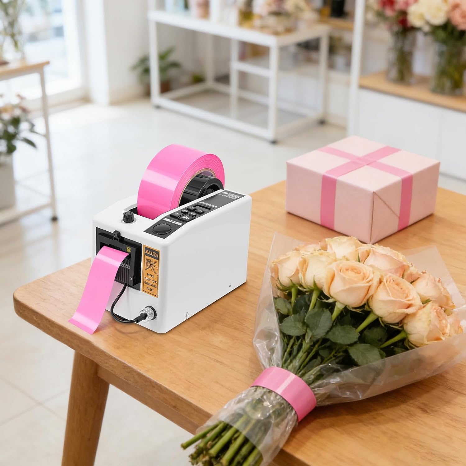 Distributore di nastro elettrico, macchina da taglio automatica a nastro con lunghezza regolabile da 2 a 99,9 cm, da tavolo, impostazione di memoria e modalità manuale/automatica, per imballaggio