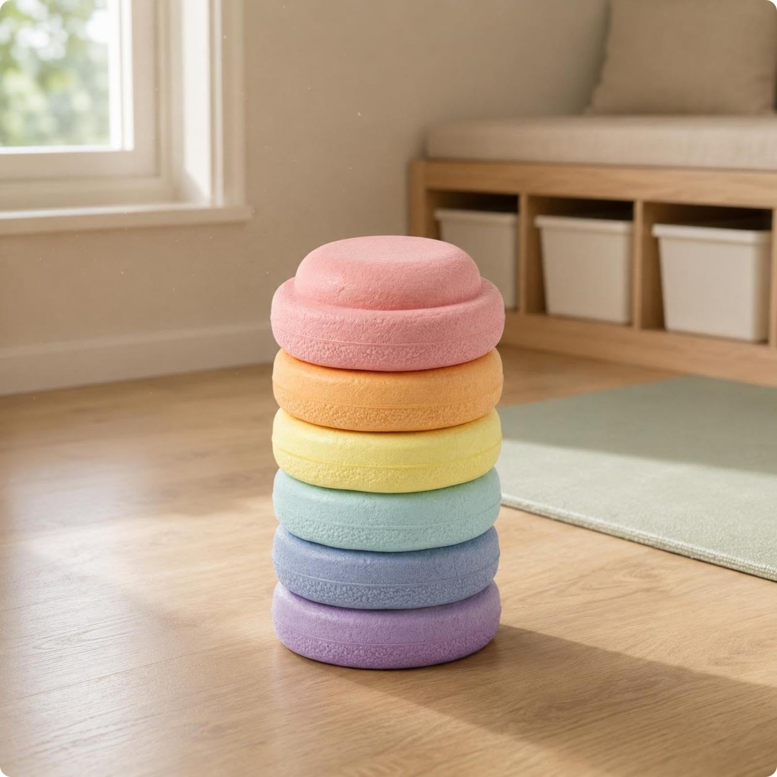 6 Pieces Steppebbles Set Textured Pebble Balancing Pebbles Domed Foam Stepping Stones for Children Macaron-image-48