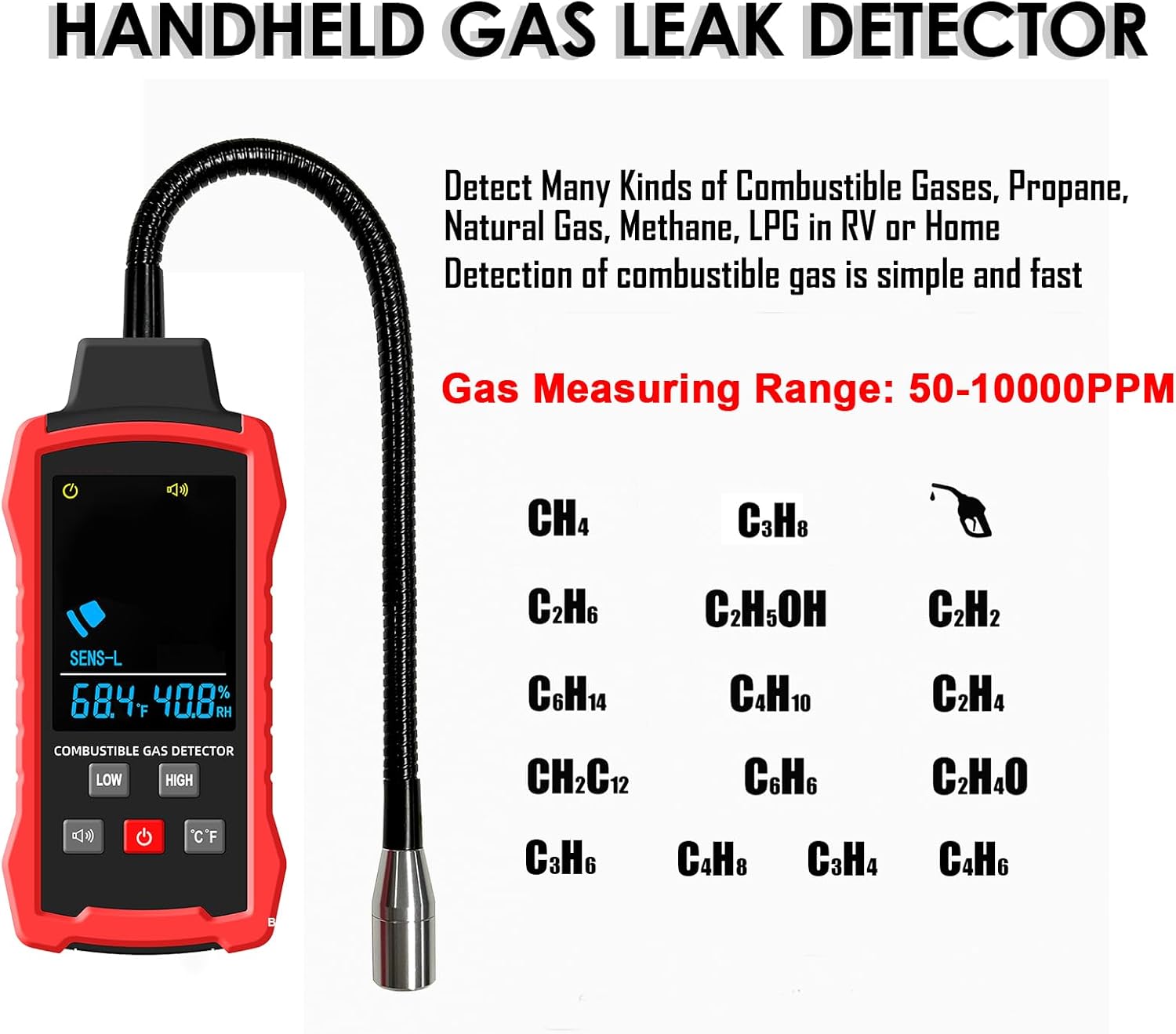 Natural Gas Detector, Gas Leak Detector with 11-Inch Gooseneck, Locating The Source of Propane, Natural Gas, Methane, LPG and Combustible Gas Leak for Home and RV