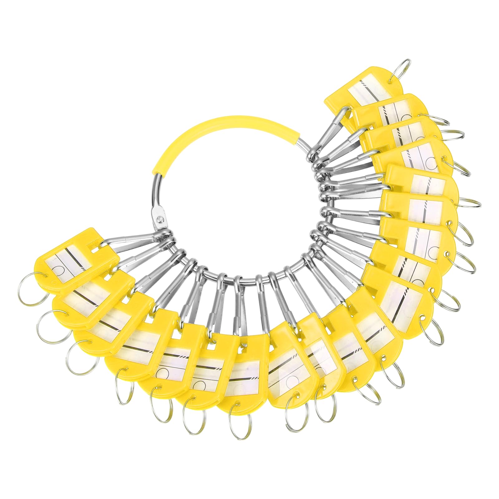 PATIKIL 15Pcs Key Tags with Labels, Portable Key Organizer Metal Ring with 15Pcs Individual Spring Hooks Keychain Tags Identifiers Holder and Plastic Handle for Hotel Office, Yellow