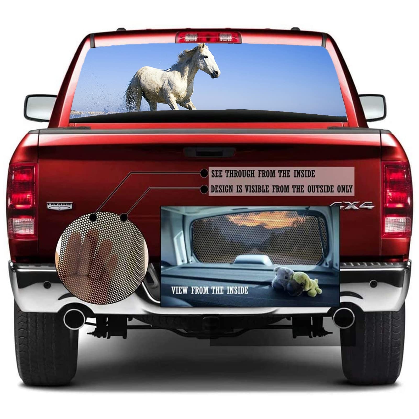Adesivi per finestrino posteriore auto, camion, cavalli, perforati, auto, parabrezza, pellicola in vinile, pannelli trasparenti per camion, SUV, 148 x 45 cm