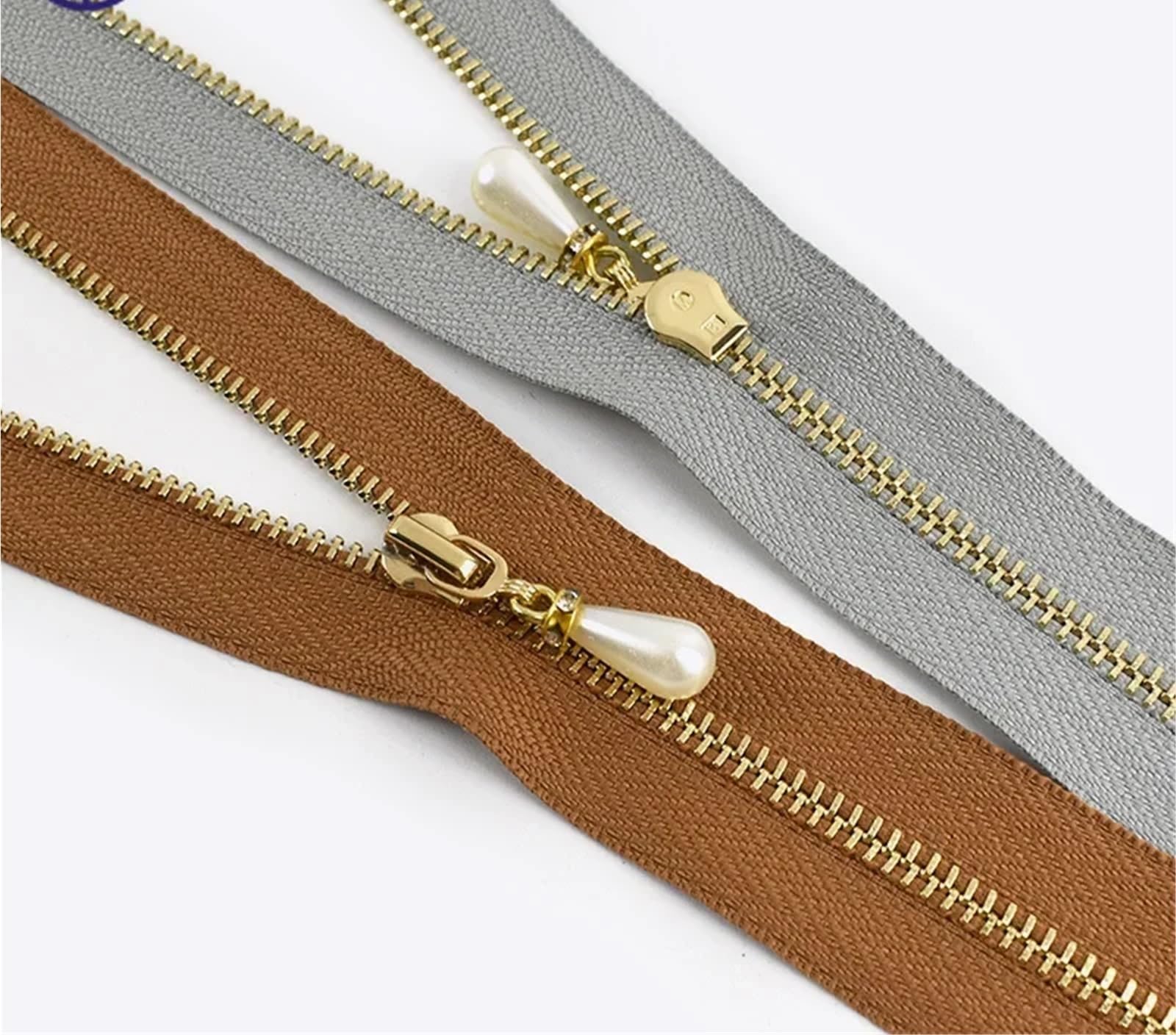 10/15 Uds 15-70cm 3# cremallera abierta y cerrada cierre automático deslizador de perlas doradas DIY bolso decoración vestido accesorio costura(G,OpenEnd-No3-50cm,15Pcs)