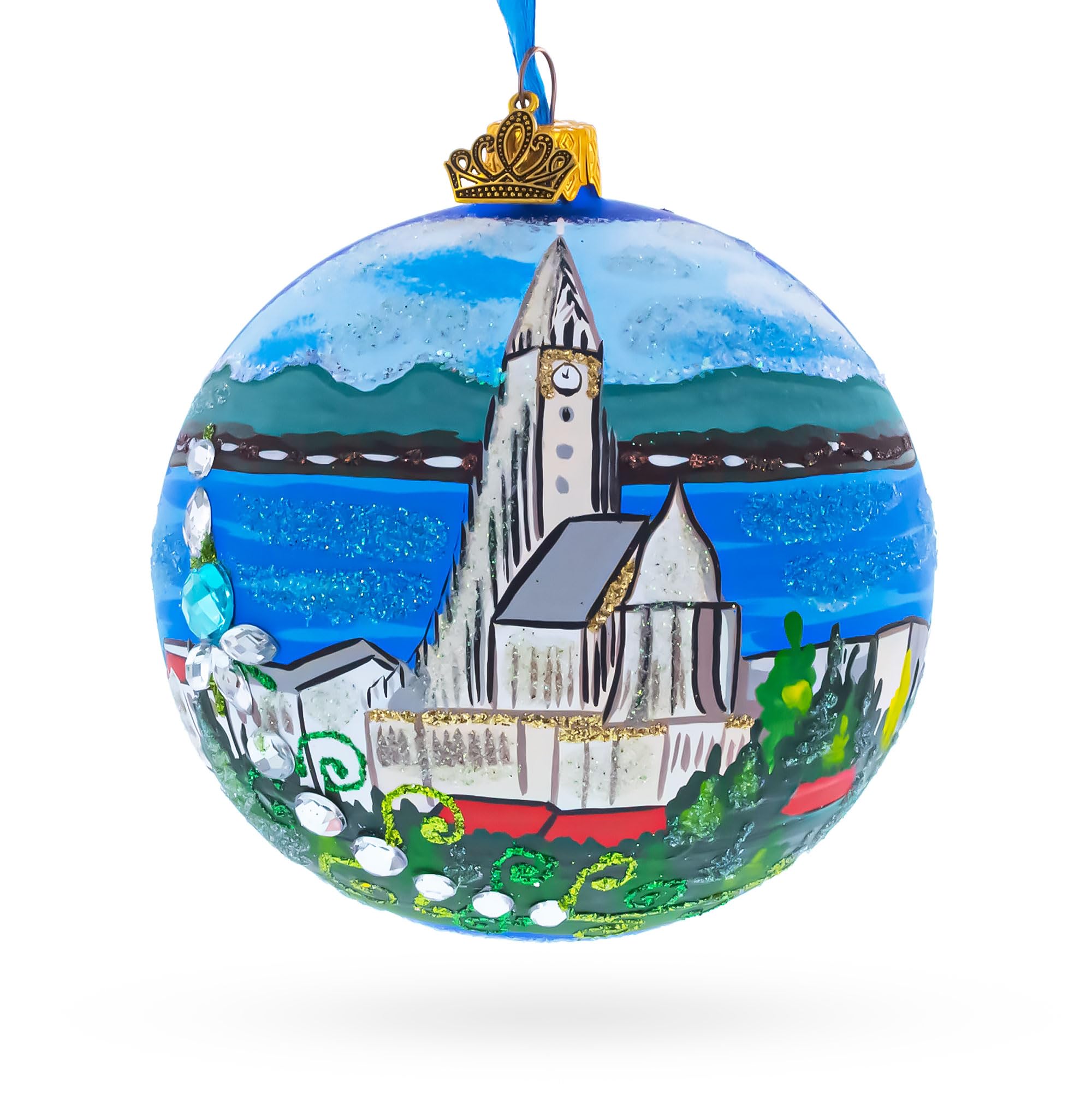Décoration de Noël église Hallgrimskirkja en verre soufflé artisanal d'Islande