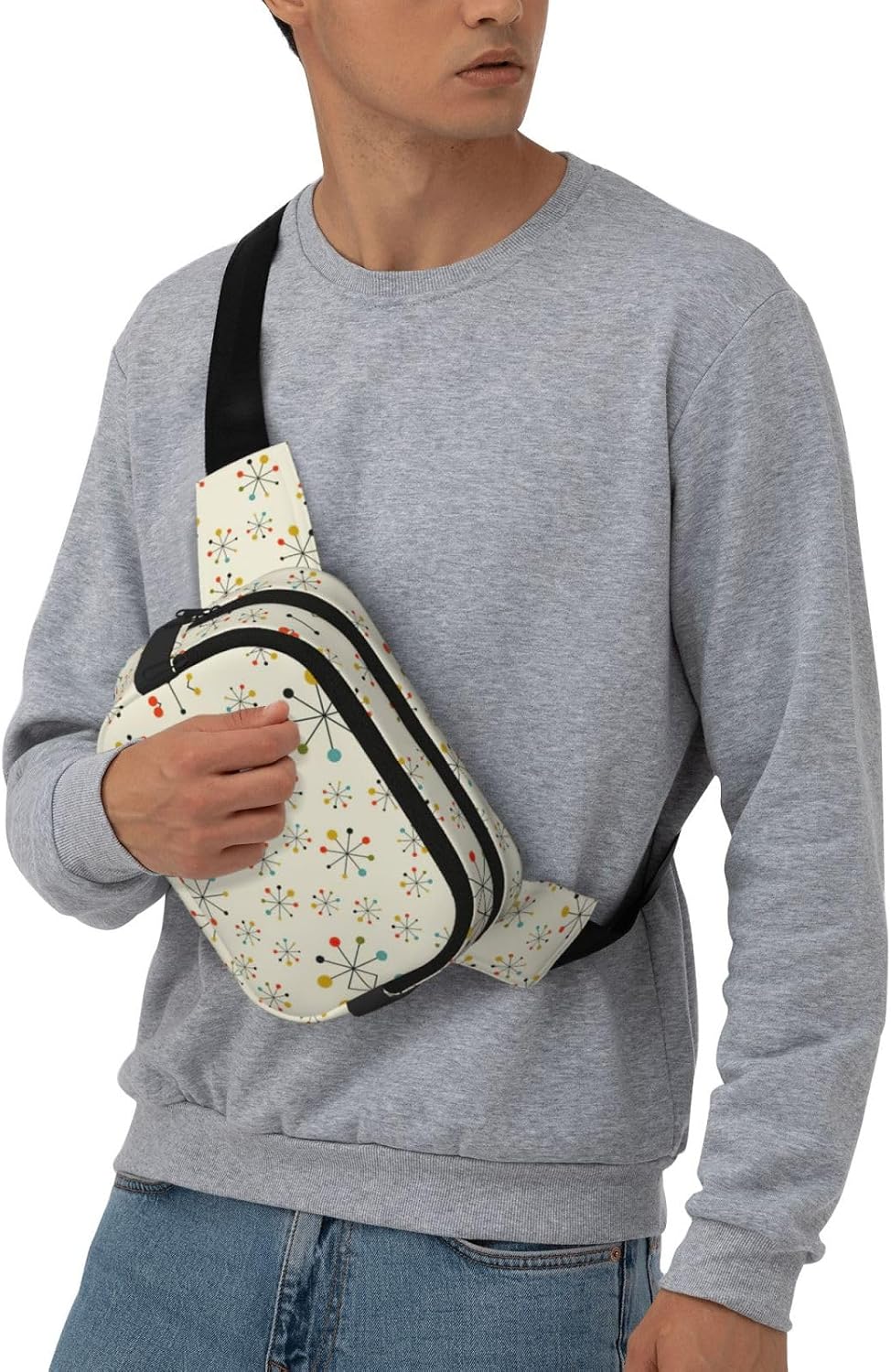 Retro Modern Print Fashion Waist Packs Square Layer Waist Bag Black Belt Bag with Adjustable Strap