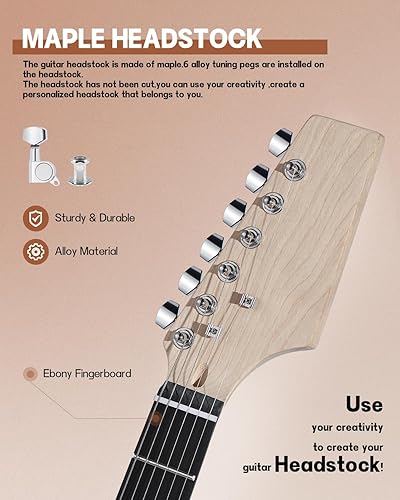 Vista 95 de Leo Jaymz - Juego para armar tú mismo tu guitarra eléctrica, cuerpo de caoba, mástil de arce, diapasón de ébano, incluye todos los componentes (BC)