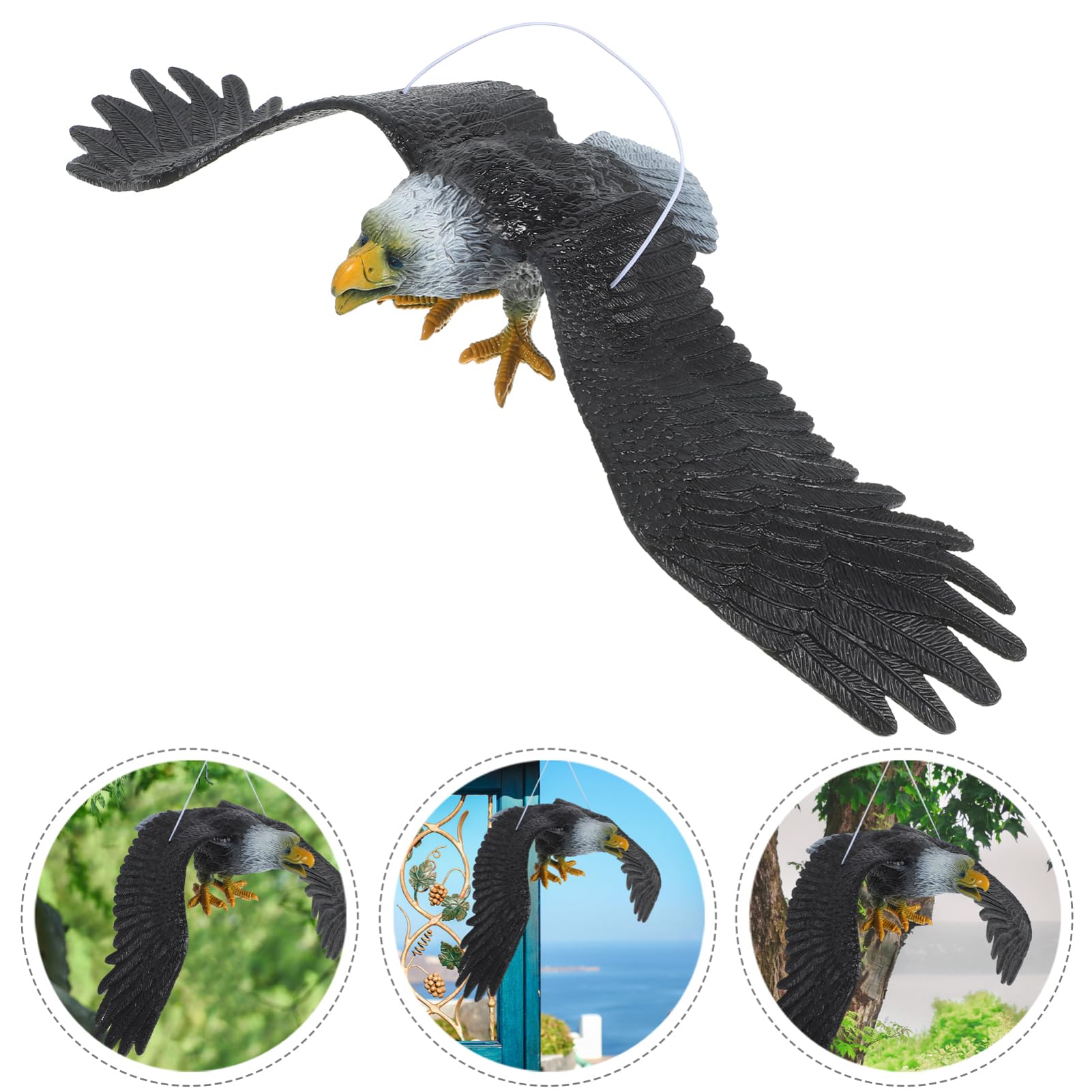 Aquila Spaventa Piccioni in Pvc Nero Dimensioni Reali a Forma di Aquila, Decorazione Chic e Stabile per Giardino Appeso all Esterno come Dissuasore per Uccelli