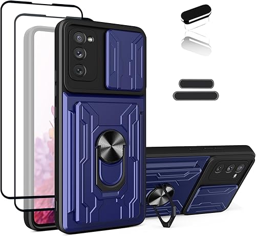 Funda tipo cartera para Samsung Galaxy S20 FE (5G), ranura para tarjeta de crédito para puerta corrediza, diseño portátil, resistente, doble capa,