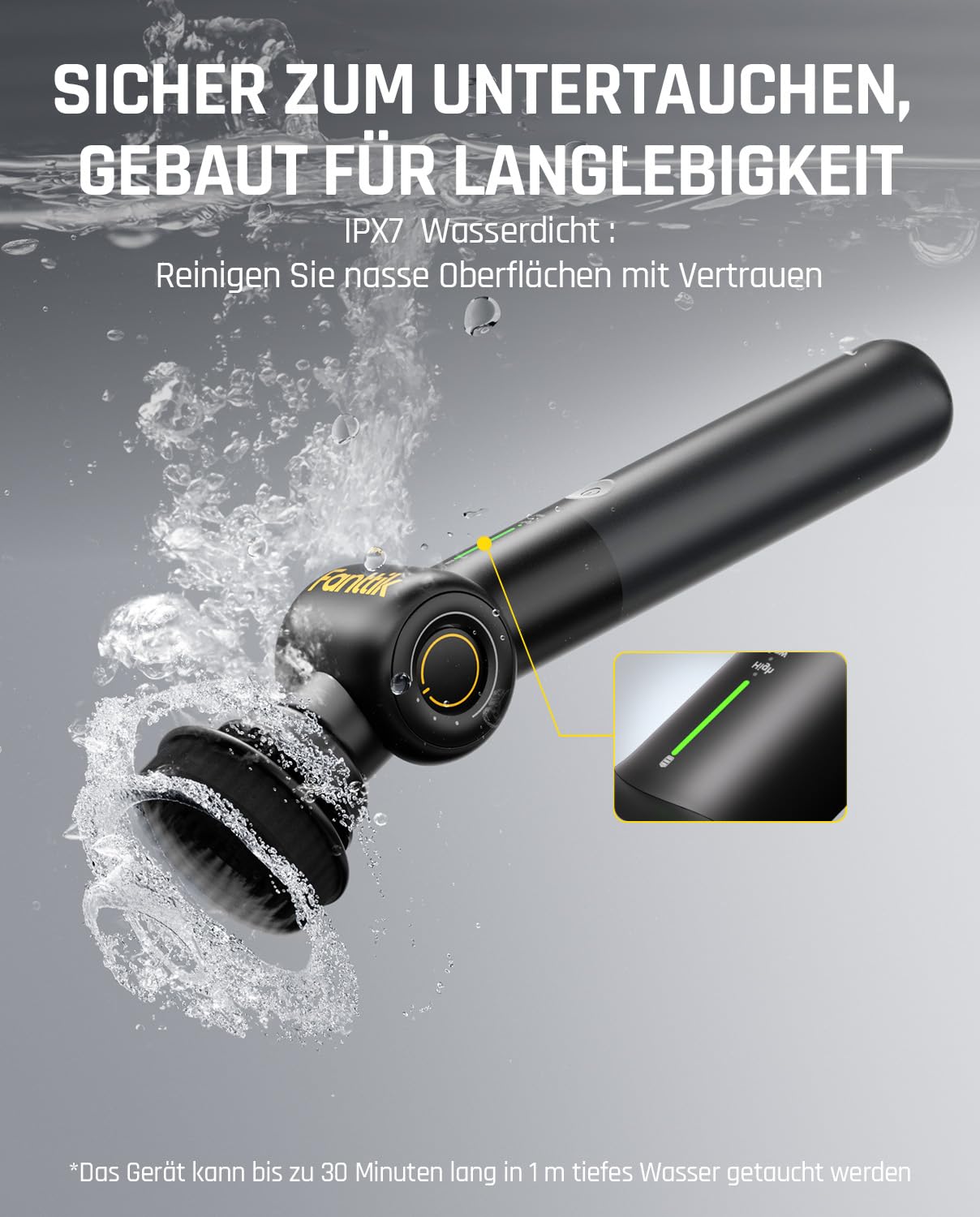 Fanttik Flip G9 Pro Elektrische Reinigungsbürste, VoltiPulse Motor,Flexibler Winkel & Ausziehbarer Griff, IPX7 Wasserdicht, Typ-C Ladung für Boden, Fliesen, Fugen (Schwarz)