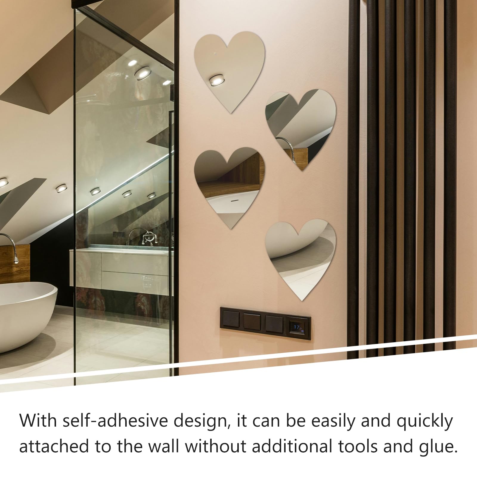 IMIKEYA 6 Pcs Heart Shape Mirror Wall Stickers 3D Crystal Love Heart Decal for Valentines Day DIY Mirrored Wall Art for Home Bedroom Living Room Tv Background Decor - Image 3