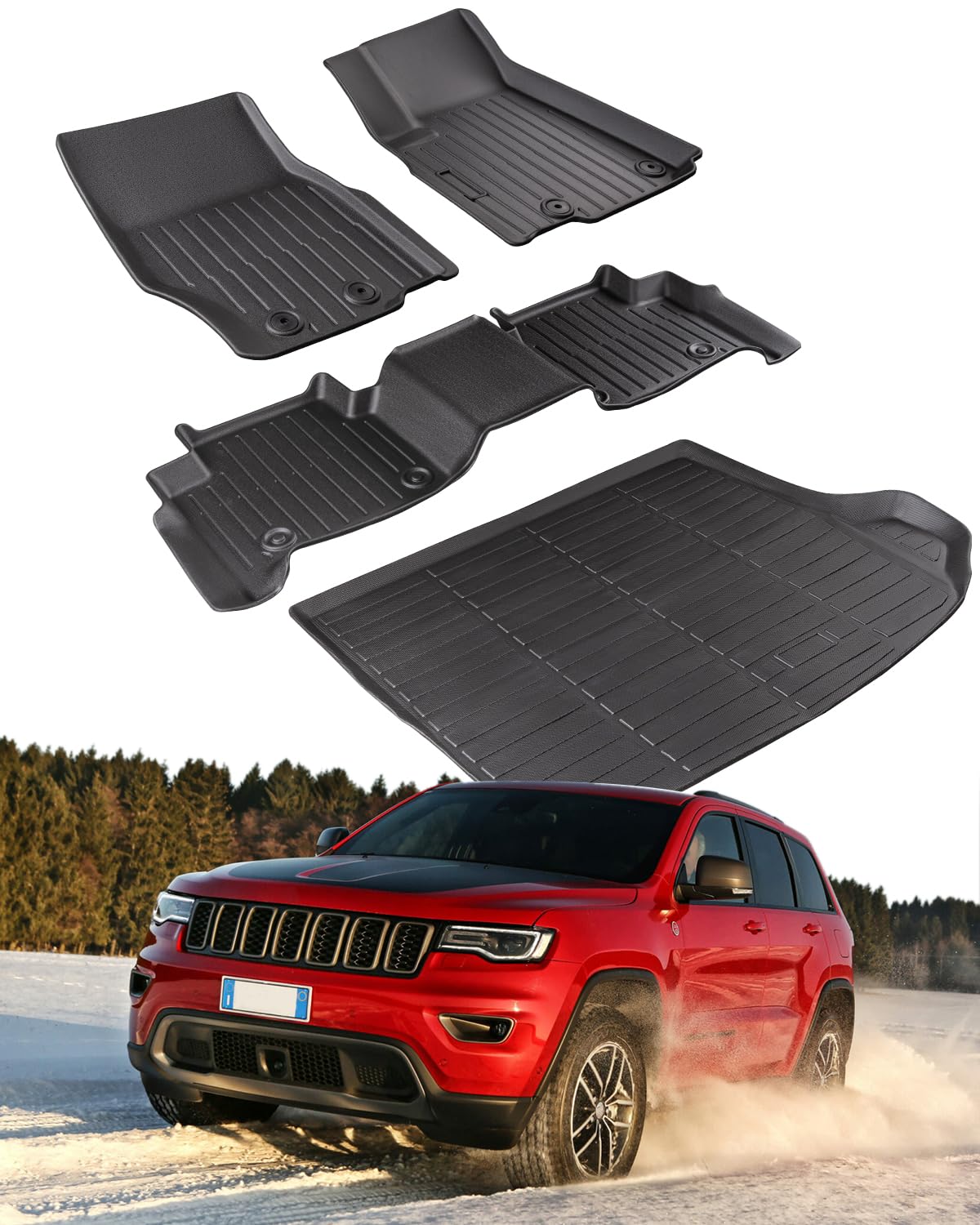 Weather Liner® Floor Mats & Cargo Mat for Jeep Grand Cherokee 2024 2023 2022 (NOT for WK or Grand Cherokee L), All Weather TPE Rubber, 4 PCS Set