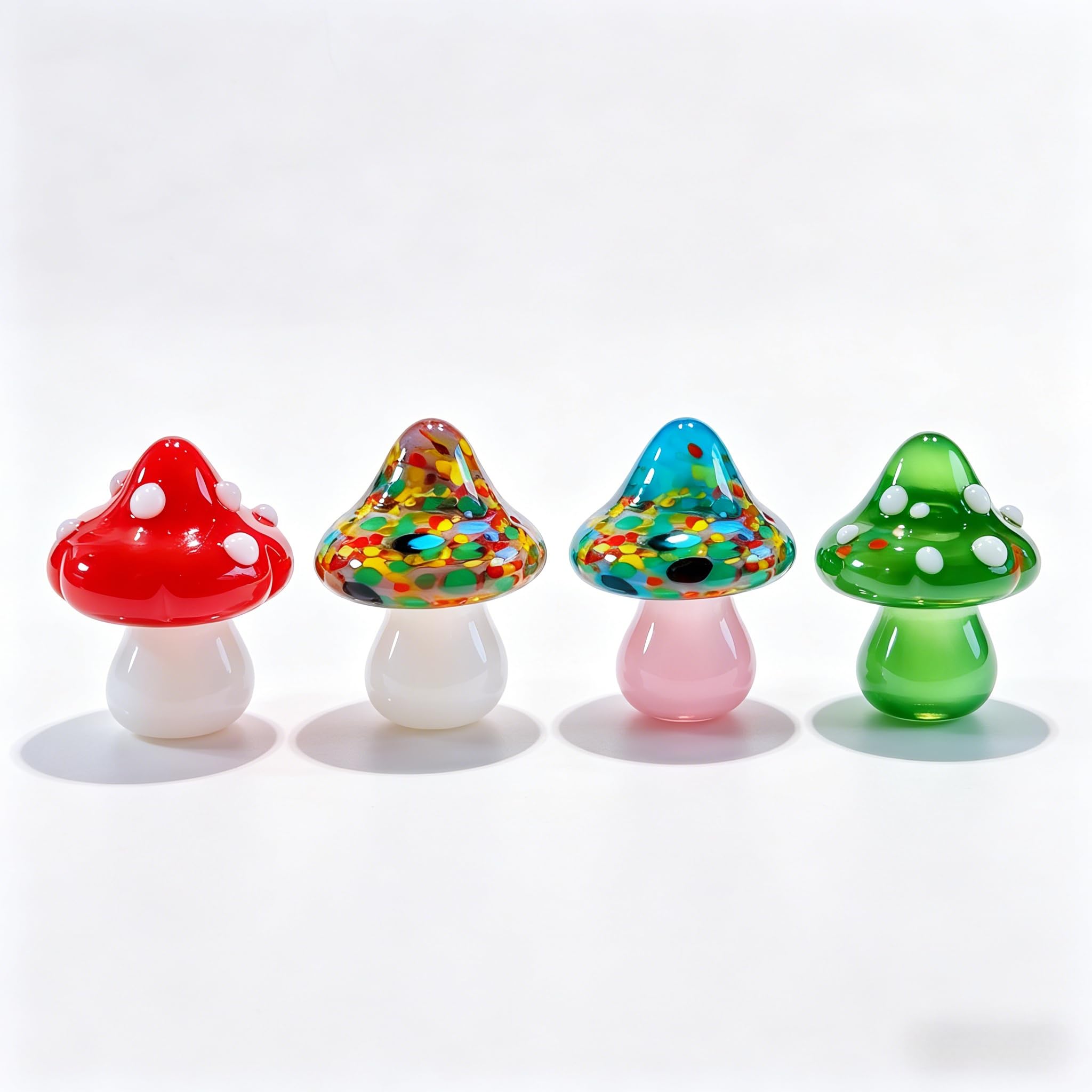 Werdecade Women's Colorful Hand Blown Glass Mini Mushrooms Tiny Glass Figurines Miniature Mushroom Decor For Dashboard Decor, Terrarium, Desk Shelf, Aquarium, Gift For Desktop