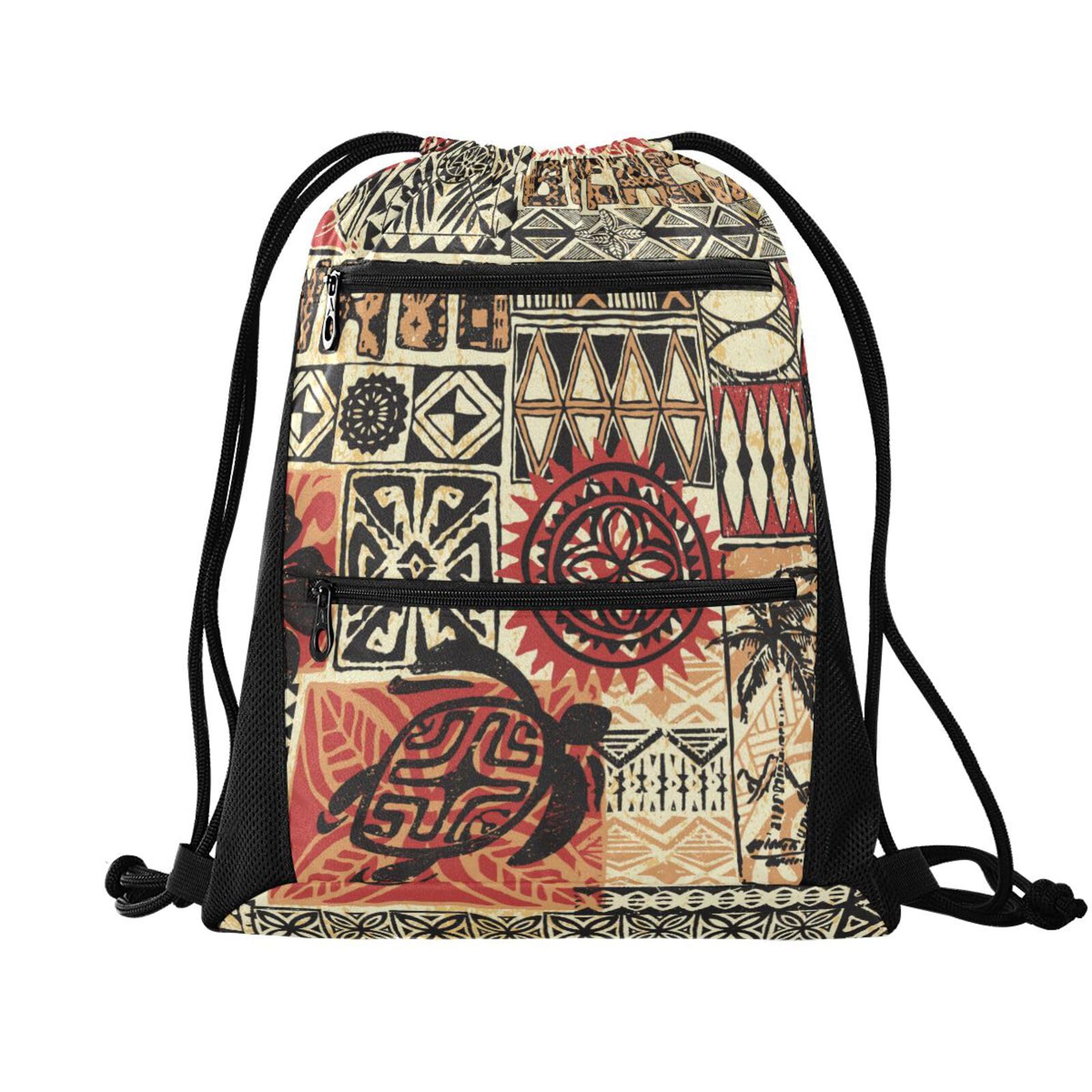 FRODOTGV Hawaiian Style Tribal Abstract Vintage Drawstring Backpack Water Resistant Sackpack for Gym Swim Swim, String Bag — image 1