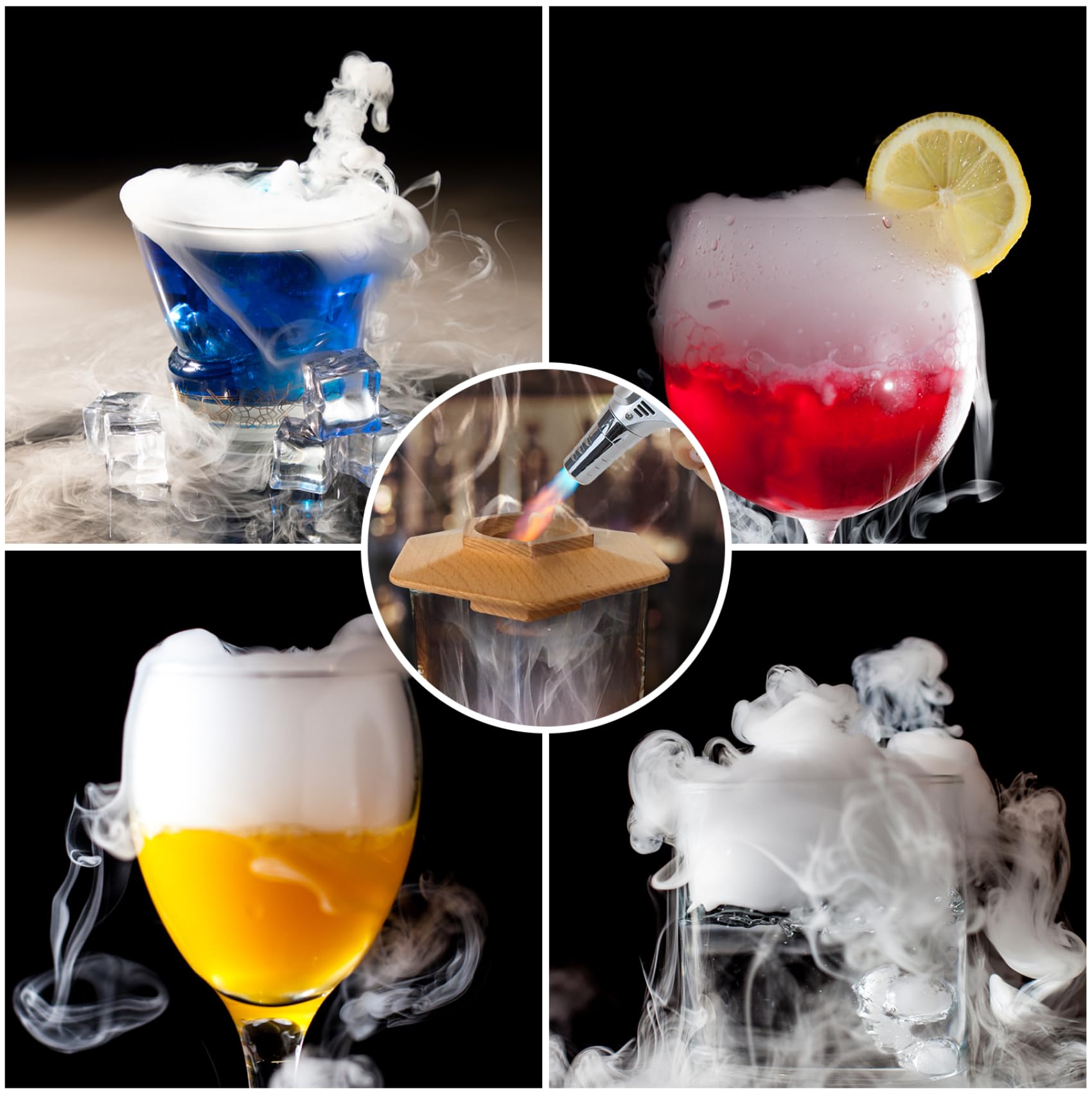 Zestaw do palenia koktajli z latarką, zestaw do wędzenia napojów z 6 smakami wiórów drewnianych, 4 kamienie do whisky, zestaw do wędzania koktajli, przenośny prezent dla mężczyzn (bez butanu)