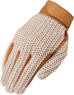 Heritage Crochet Riding Gloves - Breathable Mesh Top, Genuine Leather Palm for Warm Weather Horse Riding