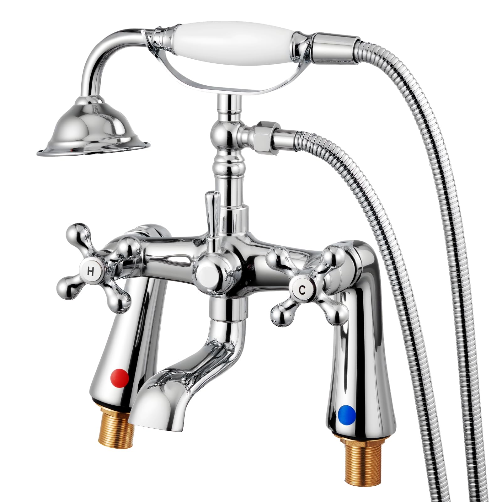 VEVOR Badewannenarmatur mit Klauenfuß mit Handbrause (Telefonstil), Vintage Badewannenarmatur mit 1,5 m Schlauch & 360°-Drehauslauf, Wasserhahn Duschset Wannenfüll-Set Chrom poliert