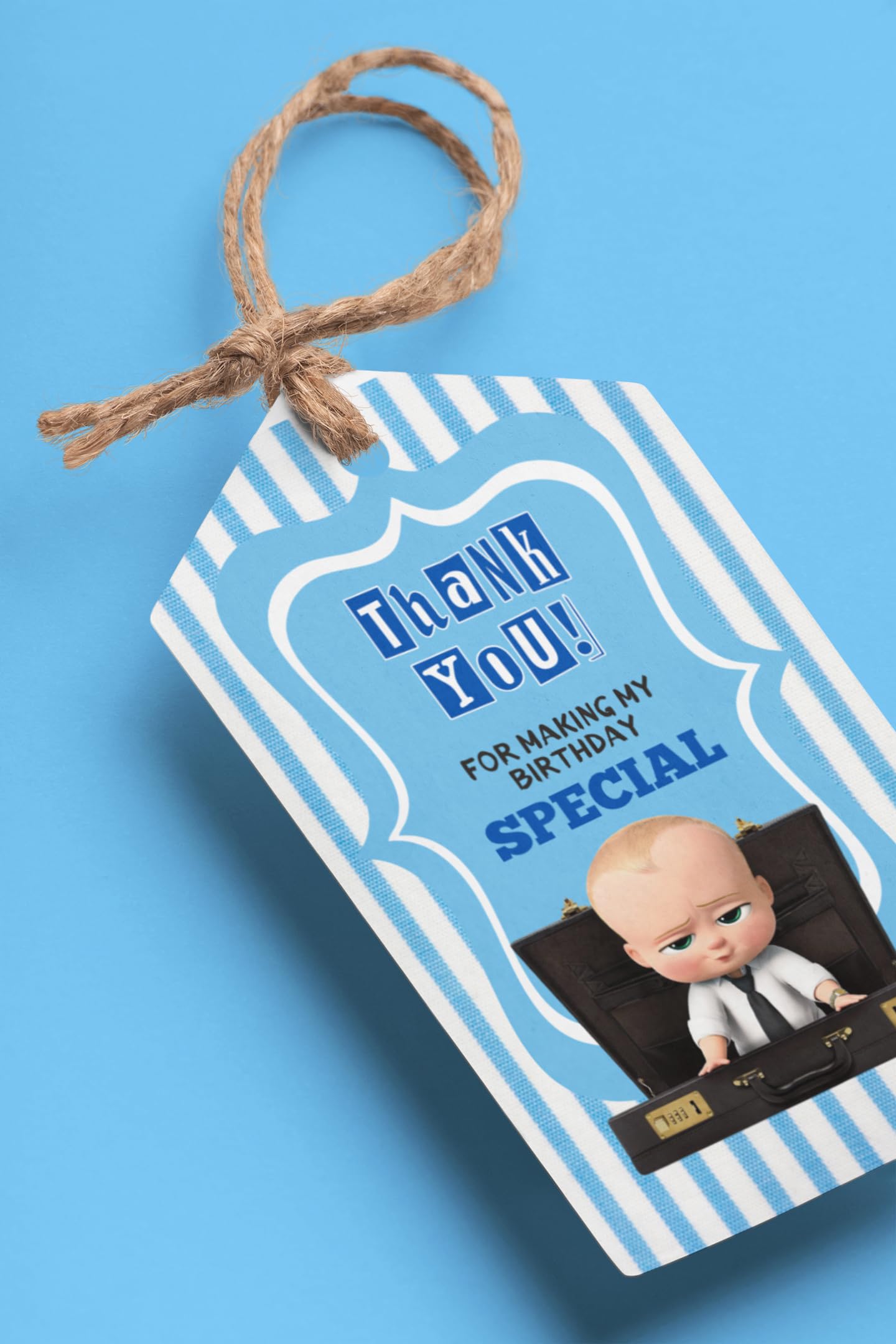 Boss Baby Boy Theme Thank You Cards & Return Gift Tags - 30Pcs, 2X3.5", 250 Gsm Cardstock, Blue White & Black-image-13