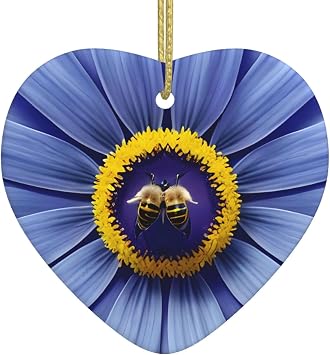 Flower Heart bee Love Heart Shaped Ceramic Pendant, Christmas Tree Decoration Pendant, Christmas New Year Holiday Party