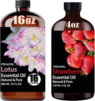 Lotus Essential Oil 16 Fl Oz and Strawberry Essential Oil 4 Fl Oz for Diffuser Humidifier Yoga Cleaning DIY Candle Soap Making Perfume Gift for Essential Oils