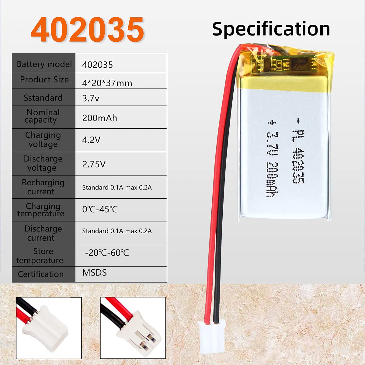 Amazon.com: AKZYTUE 3.7V 200mAh 402035 Lipo battery