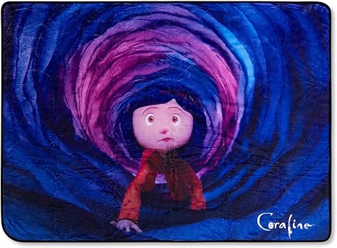 Coraline Jones Oversized Plush Throw Blanket | Cozy Sherpa Cover for Sofa, Bed | Super Soft Fleece Blanket | Official Laika Movie Collectible | 45 x 60 Inches