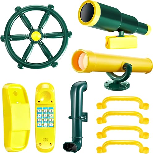 Juego de accesorios de parque infantil juego de equipo de plástico pirata con rueda de plástico telescopio periscopio teléfono barras de seguridad
