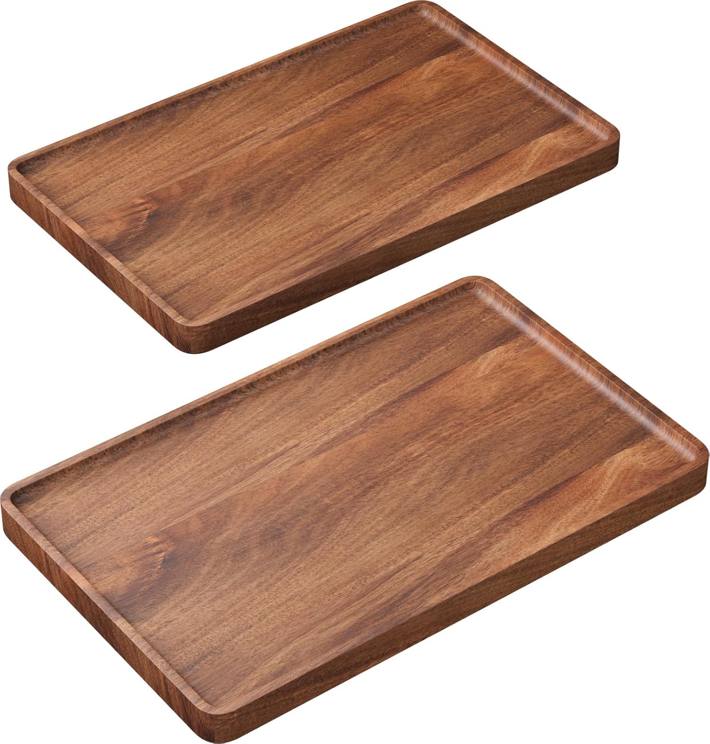 VERTORGAN 2 Pack Acacia Wood Serving Tray,13.8x7.9 Inch Decorative Trays Platter for Coffee Table,Living Room,Bar,Party,Mini Charcuterie Boards Cheese Board,Home Decor