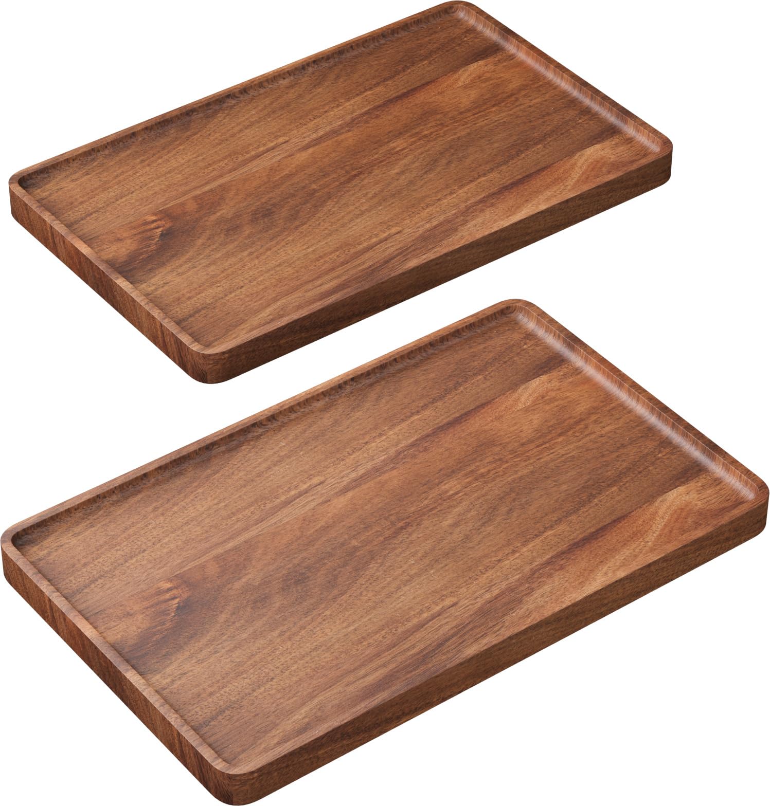 Danfoxer 2‑Pack Acacia Wood Serving Trays for Coffee Table Bar Party