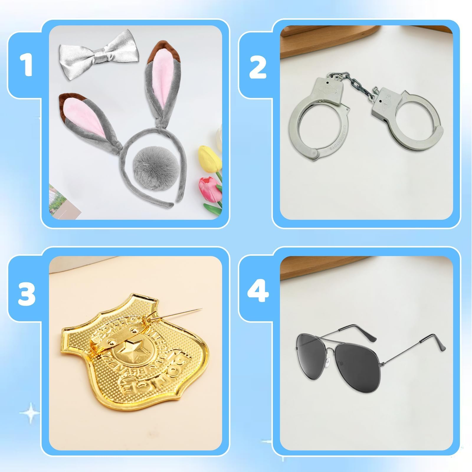 Costume Da Coniglio, Set Accessori Bunny A 6 Pezzi Con Cerchietto, Accessorio Per Costume Da Ufficiale Con Orecchie Da Coniglietto E Manette Giocattolo, Costume Per Pasqua, Per Donna E Cosplay