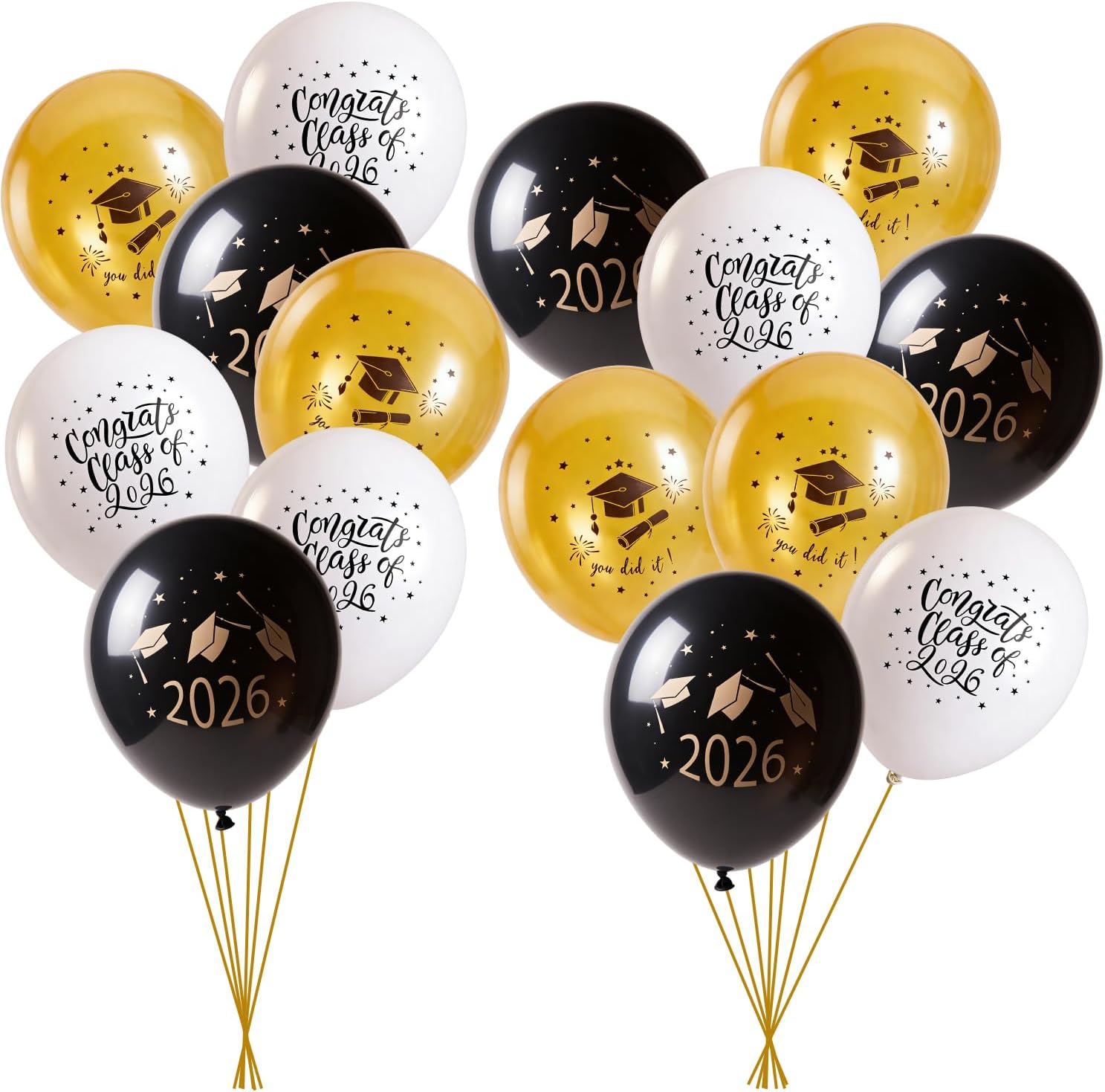 SUNBEAUTY Graduation Balloons 2026 Graduation Party Decoration 2026 Black Gold Latex Balloons Decoration Graduation Balloons Graduation Decoration 2026 Graduation Bachelor Graduation Party Pack of 15