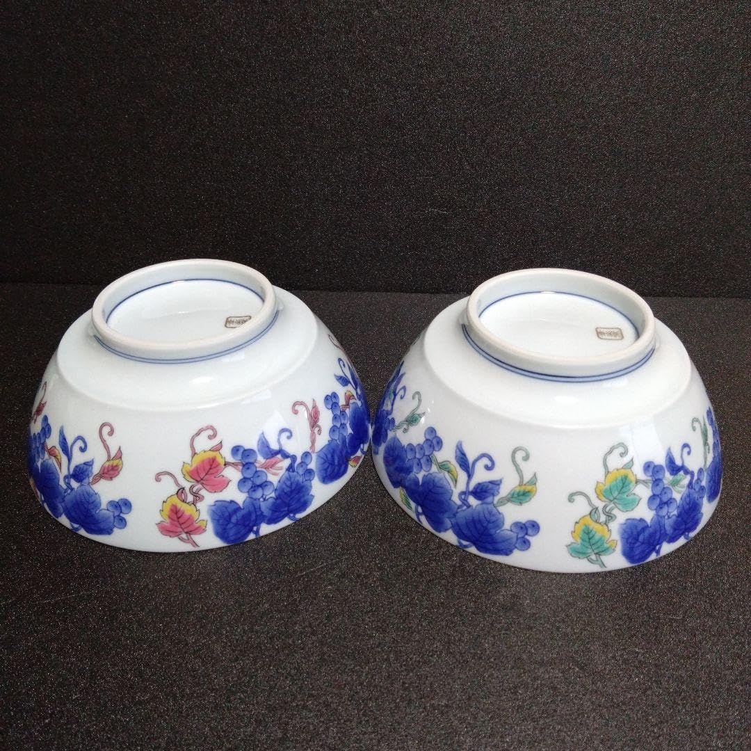 新品未使用　有田焼　幸楽窯浅麺鉢2個　レンゲ付　お花見　新生活　節句　葡萄絵柄 有田焼 幸楽窯浅麺鉢2個 レンゲ付 お花見 新生活 節句