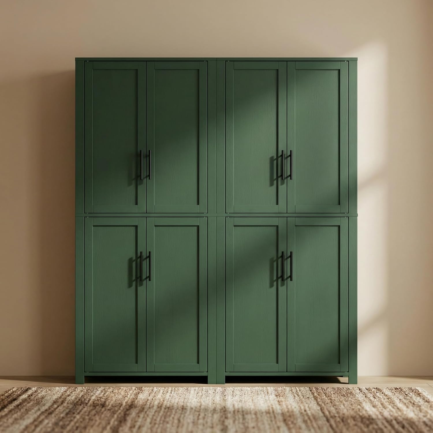 Casaphoria Kitchen Pantry Cabinet, 67" Tall Freestanding Kitchen Cabinet with 4 Adjustable Shelves, 28" W Storage Cabinet for Kitchen Pantry Organization (Green, Set of 2)
