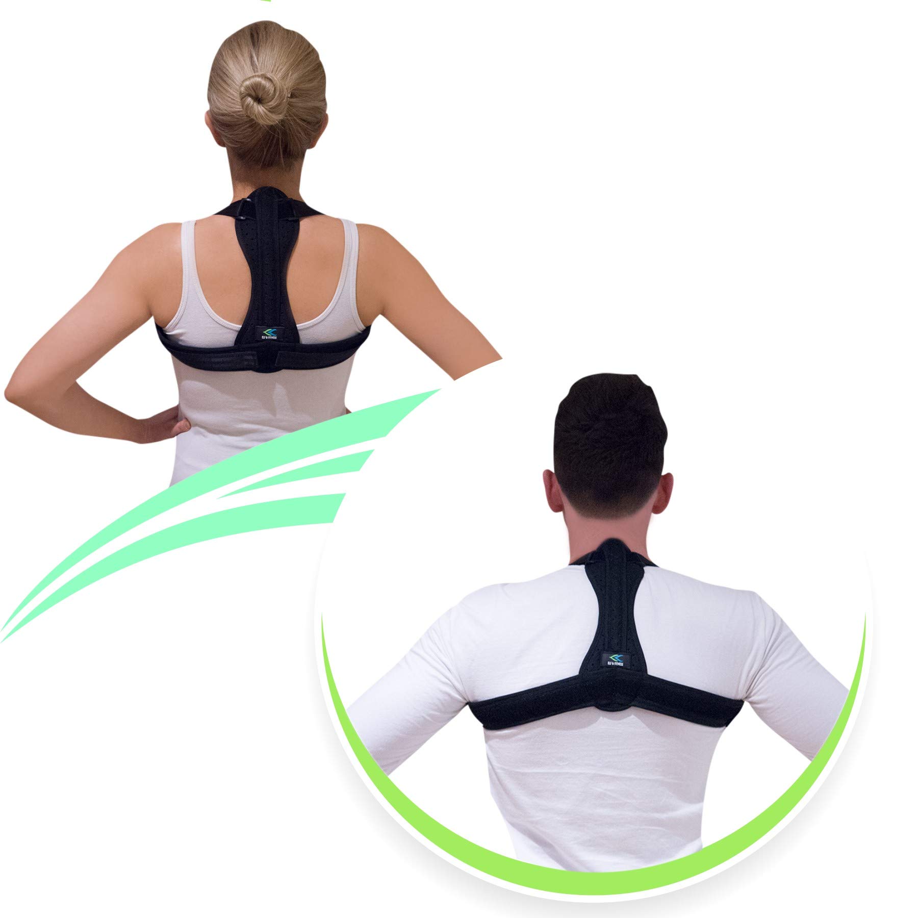 ELF Posture Corrector for Men and Women- Brace for Back, Spine, Neck and Shoulder Strength. Used for Pain Relief, Support During Sports and Physical Therapy - Chest 27-45 inches in Black