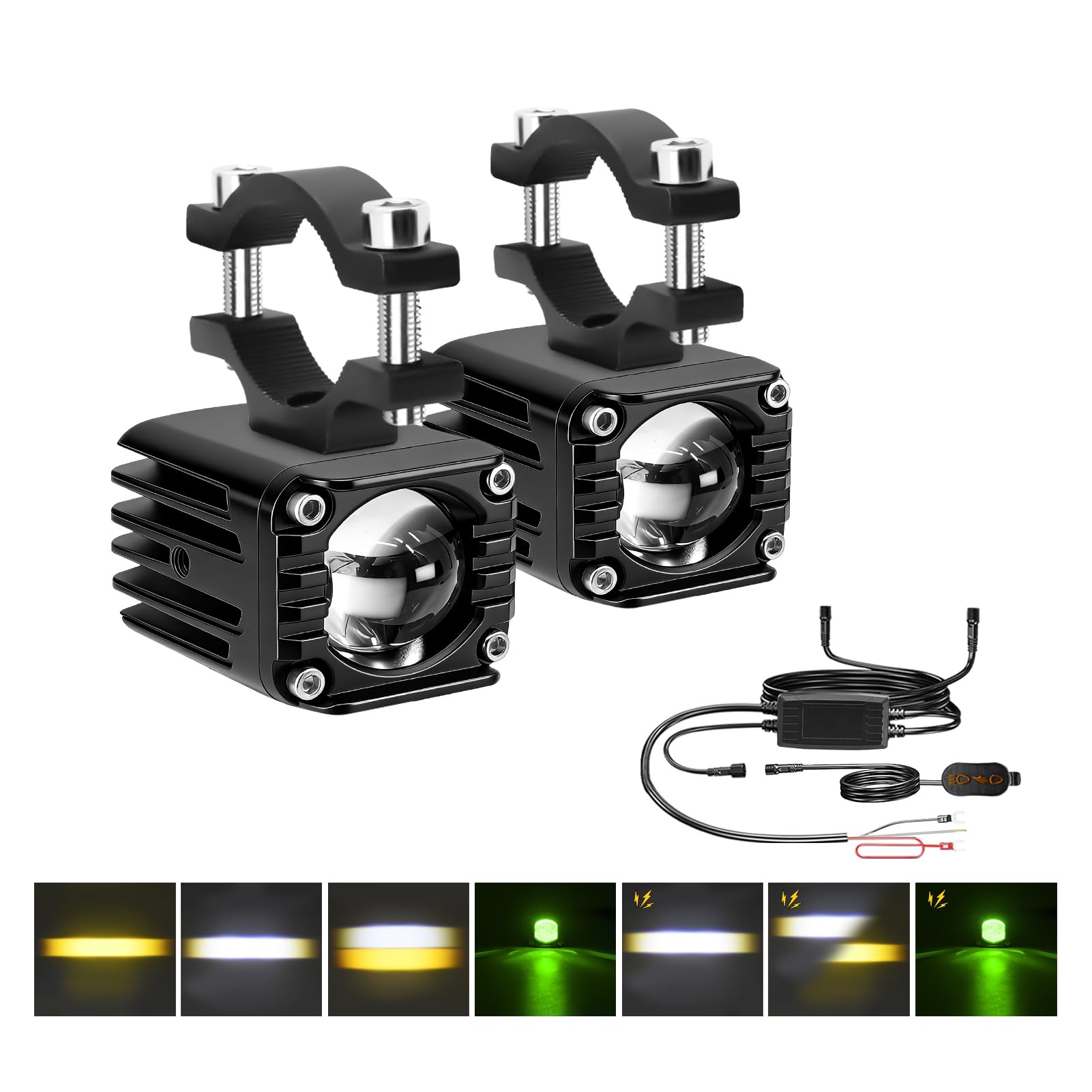 Keenso Fari LED Motociclo, 2Pezzi 40W 4000LM Luci di Guida Ausiliarie con Cablaggio Interruttore, 6000K Bianco 3000K Ambra per Auto ATV SUV Camion (luce verde)