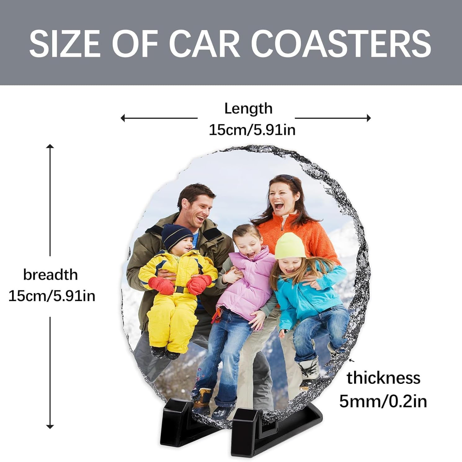 ORJ Sublimation Slate Blanks Custom Stone Slate Picture Frame Heat Transfer Rock Photo Plaque with Display Stand Decoration for Desktop Souvenir DIY Personalized Gift (round Slate * 40PCS)