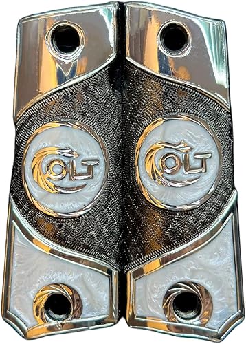 Empuñaduras para Colt 1911 Gun Colt Logo Modelo con Resina Blanca y Chapado en Plata con Níquel Negro Incluye Tornillos