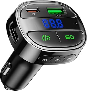 LIHAN FM Transmitter Car Bluetooth Adapter, LIHAN Wireless Aux Radio, Hands-Free Call, Type-C & Fast Car Charger, MP3 Music Player, Support USB Drive/TF Card