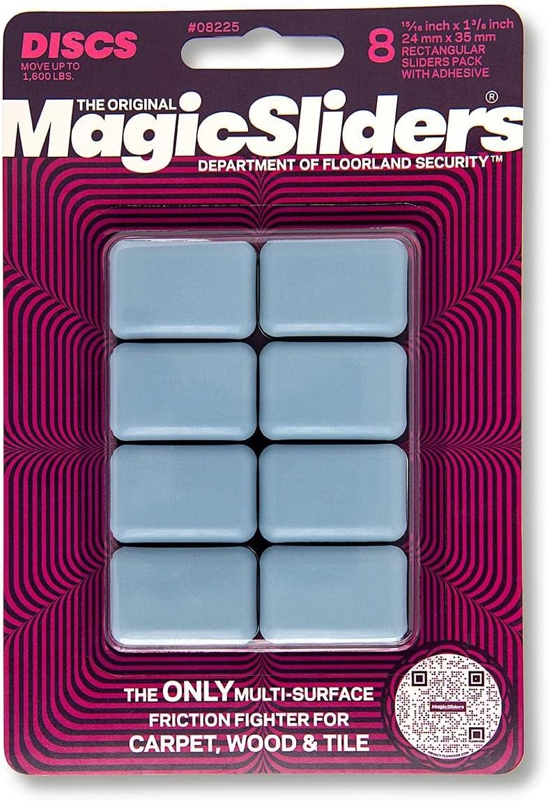MAGIC SLIDERS 08225-1 Inch Round 8 Pack Adhesive Sliding Discs - Self-adhesive Furniture Disc Pad Sliders for Household Furniture to Protect Surfaces, Wood, Tile, Carpet, and Vinyl Floors
