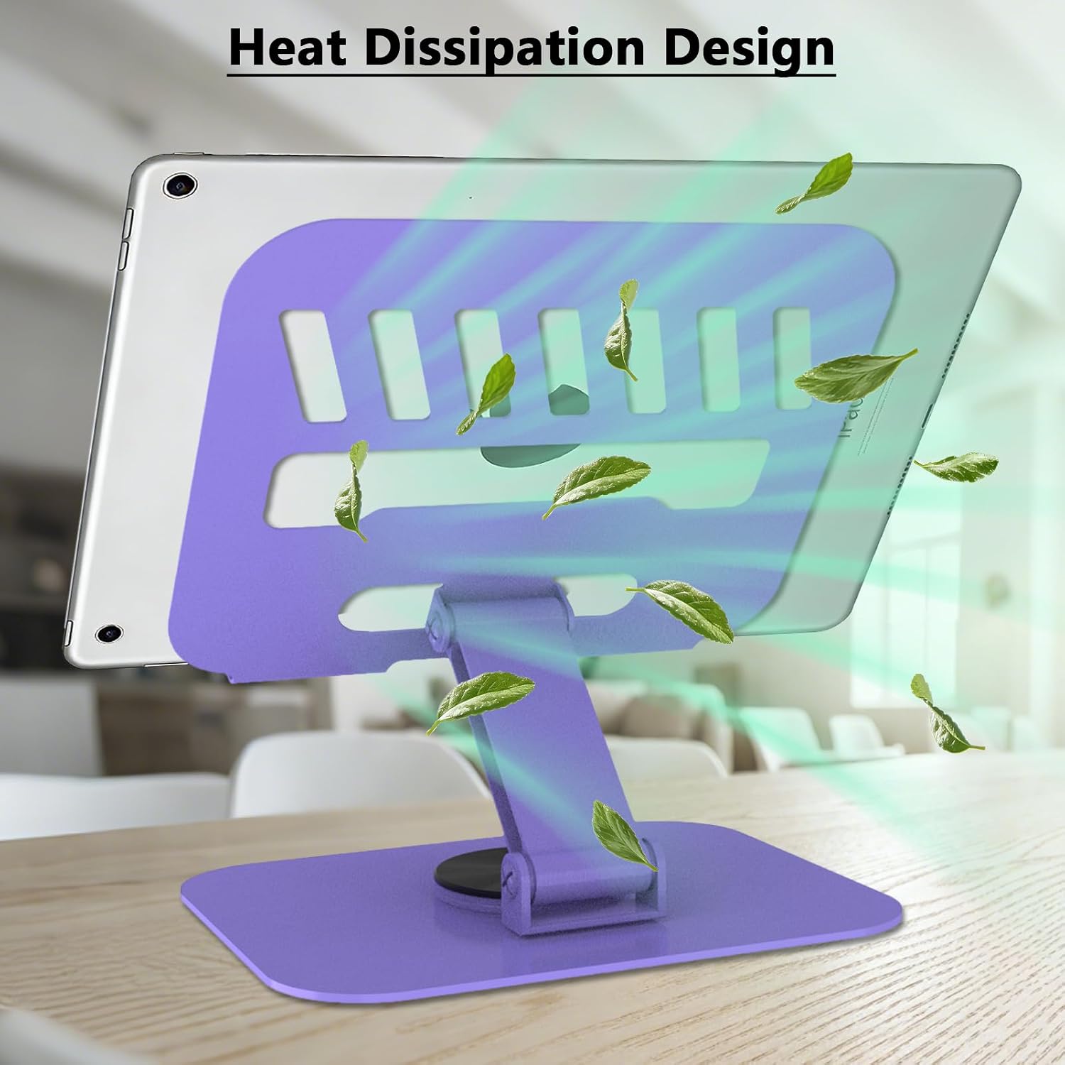 360° Rotation Tablet Stand, Ultra Stable Base Heat Dissipation Design Panel, Adjustable Foldable Tablet Holder Compatible with iPad Pro/Air/Min and All 4-16” Devices (Purple)