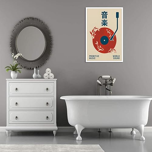 Miniatura 7 de Bizabud Lienzo de música japonesa, arte de pared, póster de disco de vinilo retro, obra de arte de música primitiva, remolino Koi, impresiones de