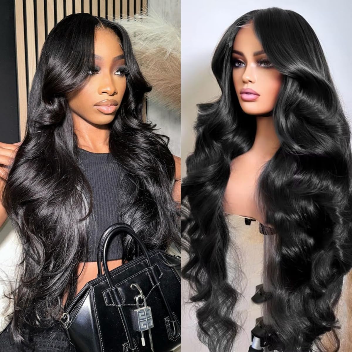 Black Bodywave Lace Front Wig 24-26 inches 24 Inch Body Wave Glueless Lace Front Wigs, Human Hair Pre  main image 4