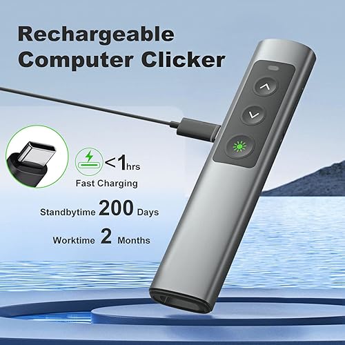 Miniatura 6 de Presentador remoto recargable con puntero láser verde para portátil PowerPoint, control remoto de presentación inalámbrico USB-A USB-C