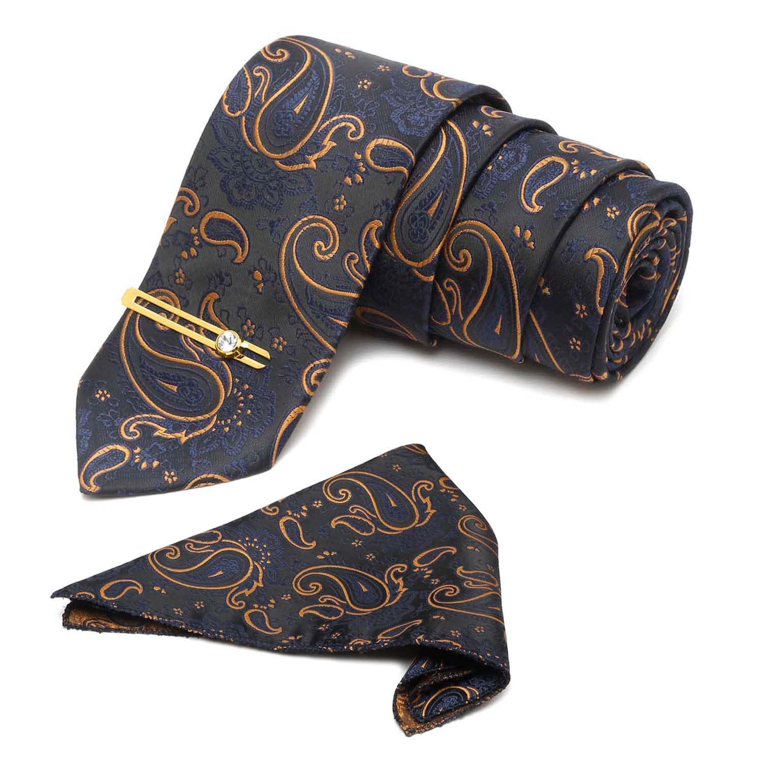 louis stitch Mens Blue Necktie Italian Silk Suit Tie with Golden Tie Pin Pocket Square American Style Formal Tie Gift Set for Men (TEGPBU)-picture-15