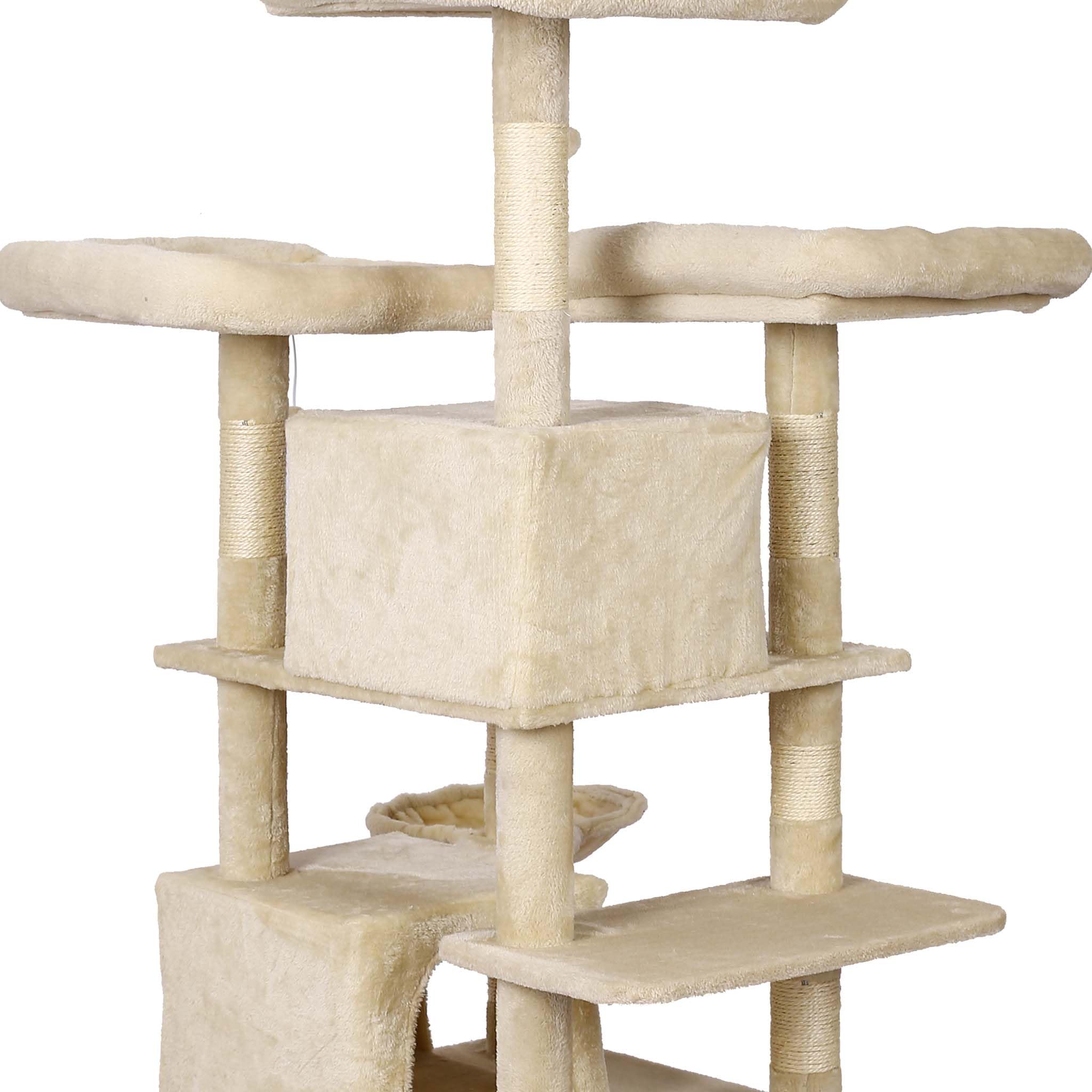 Árbol rascador Beige 172 cm diseñado con Huella de Gato Postes, hamacas, Cuevas y Bolas de Juego