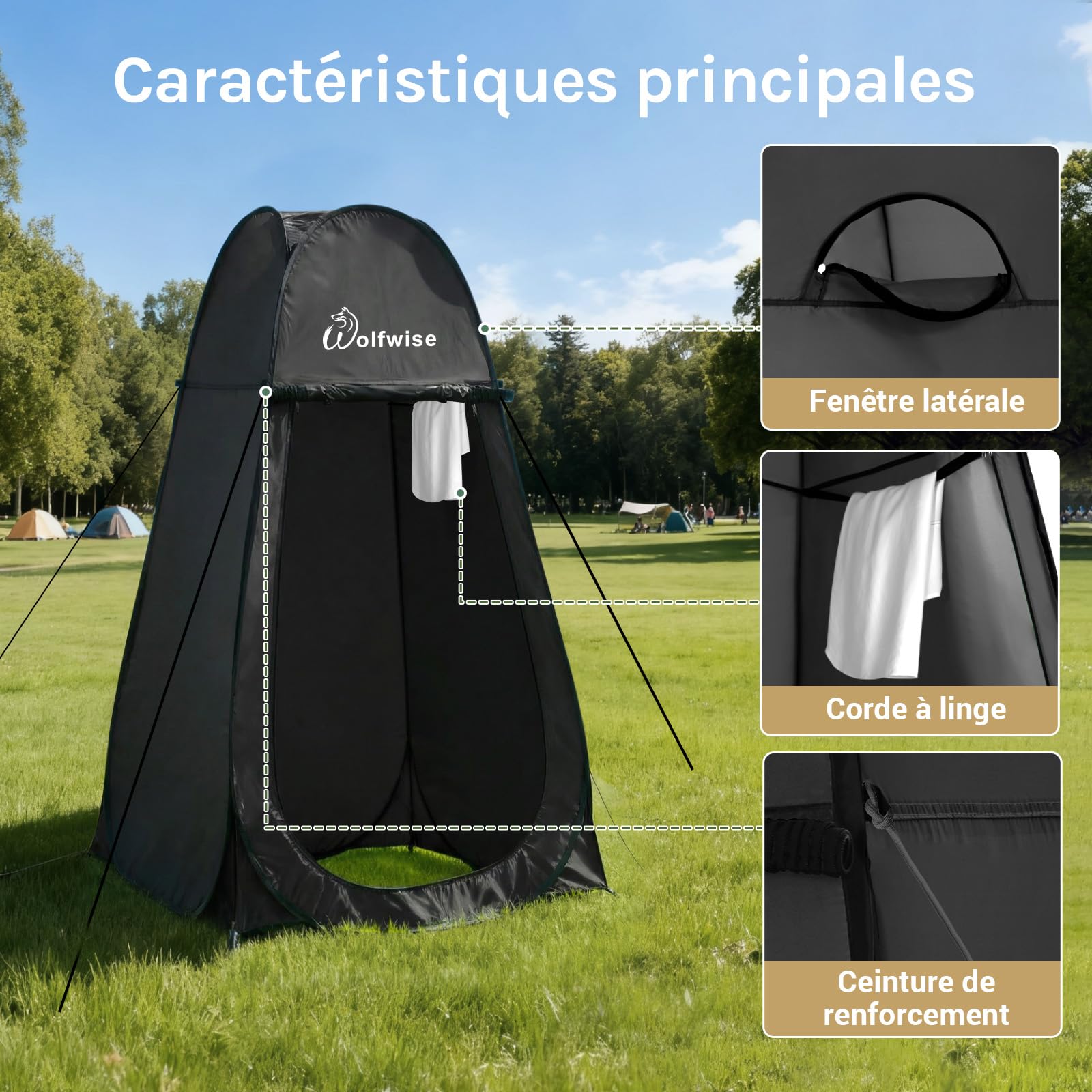 WolfWise Tente de Douche Pop Up Toilette Cabinet de Changement Camping Abri de Plein Air Vestiaire Extérieure Intérieure Portable