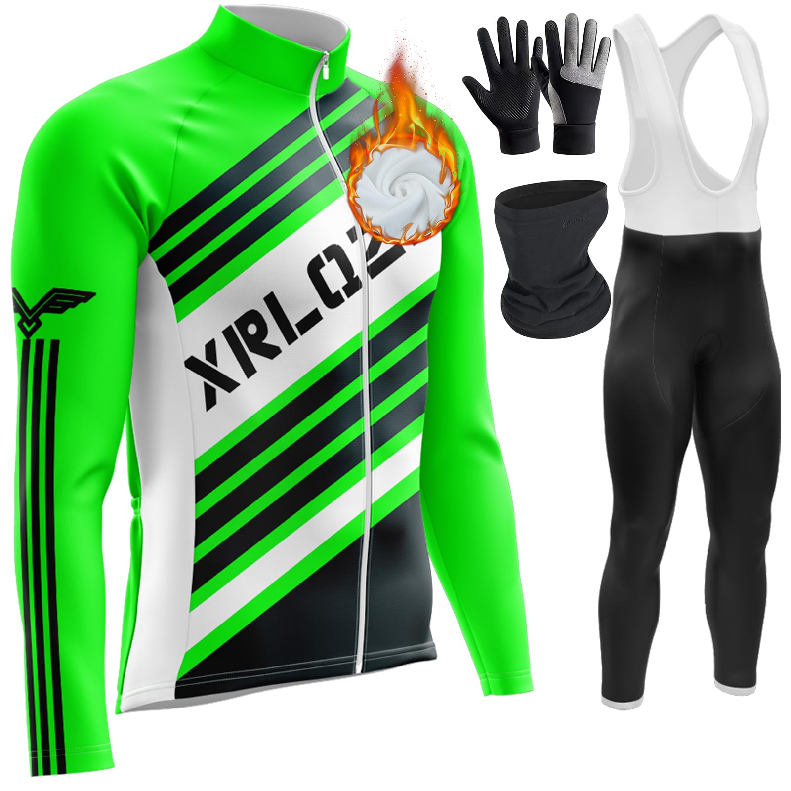 Herren Radtrikot Set Fahrradbekleidung Set, Winter Radtrikot Set Fleece Rennrad Trikot Herren Set,Langarm Fahrradtrikot