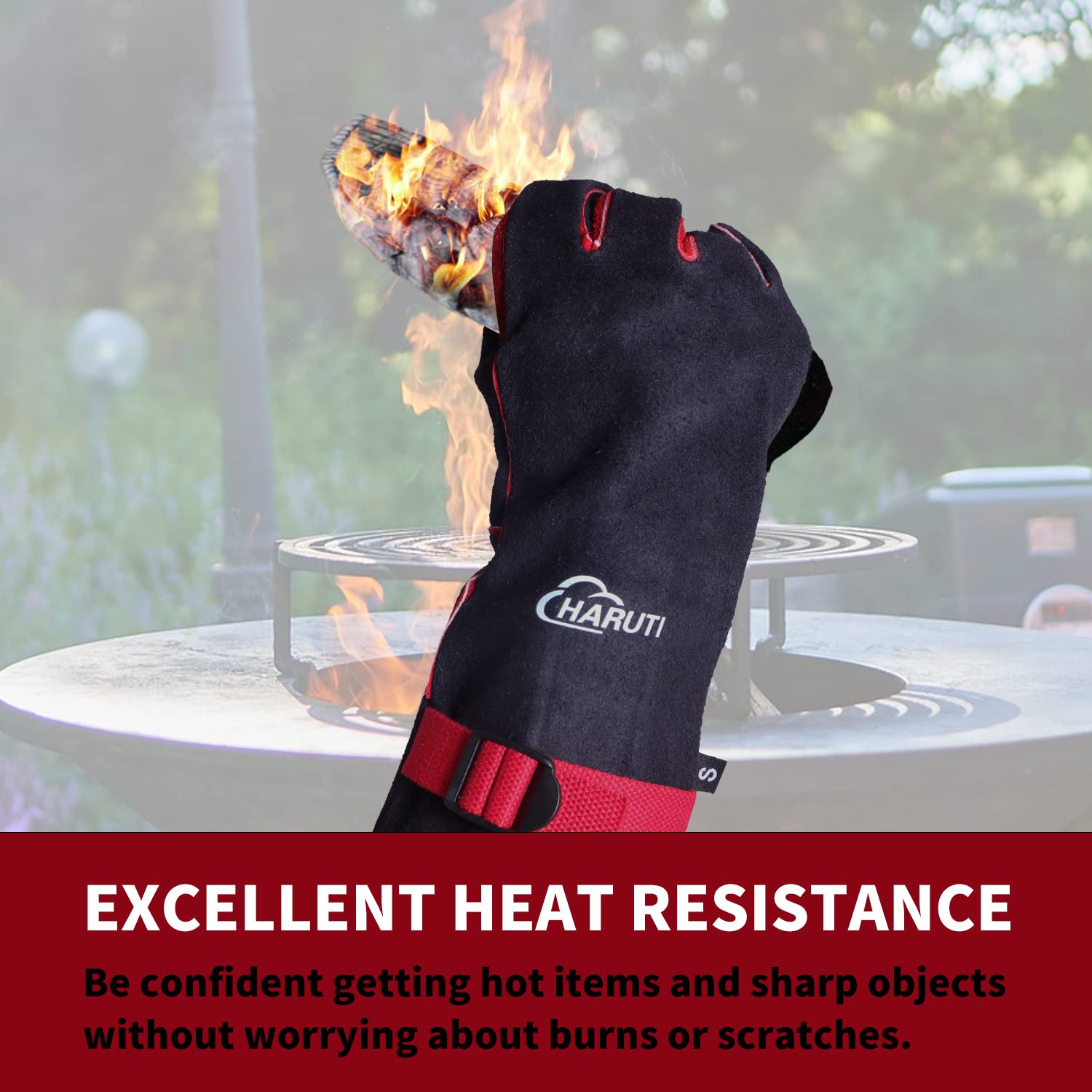 Gants de Soudage en Cuir anti-Feu 932 °F, Gant de Barbecue 35cm pour Grill BBQ Cuisine Four de Cuisson Coin du Feu Cheminée Jardinage